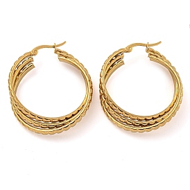 202 Stainless Steel Multi Layered Hoop Earrings, with 304 Stainless Steel Pins for Women