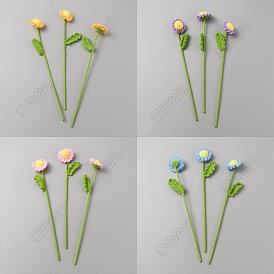 12 piezas 4 adornos de flores de algodón de ganchillo de colores con alambre de hierro, flor artificial, para la decoración del hogar de la boda