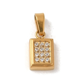 Ion Plating(IP) 304 Stainless Steel Pendants, with Cubic Zirconia, Rectangle Charm, Clear