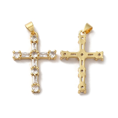 Покрытие стойки латунь микропаве прозрачные подвески из кубического циркония, долговечный, без свинца и без кадмия, крест очарование, религия