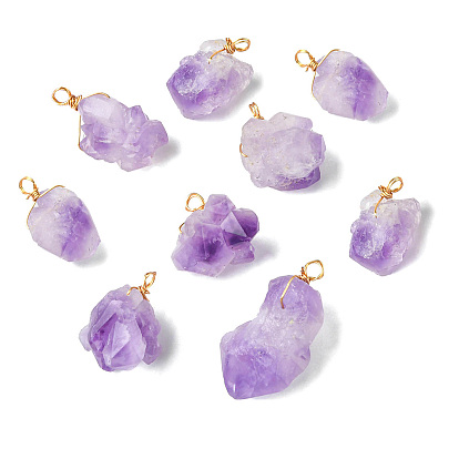 10 шт. Подвески из натурального аметиста, с медной проволокой, золотые