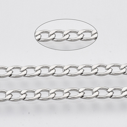 304 Stainless Steel Curb Chains, with Spool, Unwelded