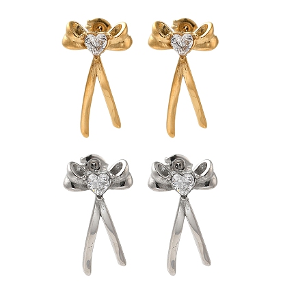 304 серьги-гвоздики из нержавеющей стали с бантом, с четким кубического циркония