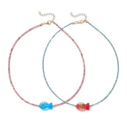 2 шт. 2 цветов, ожерелья из круглых бусин ручной работы из фольги и натуральных драгоценных камней для женщин, золотые