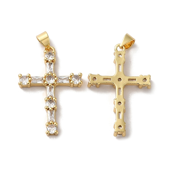 Покрытие стойки латунь микропаве прозрачные подвески из кубического циркония, долговечный, без свинца и без кадмия, крест очарование, религия