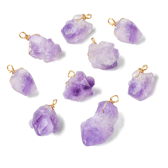 10 шт. Подвески из натурального аметиста, с медной проволокой, золотые