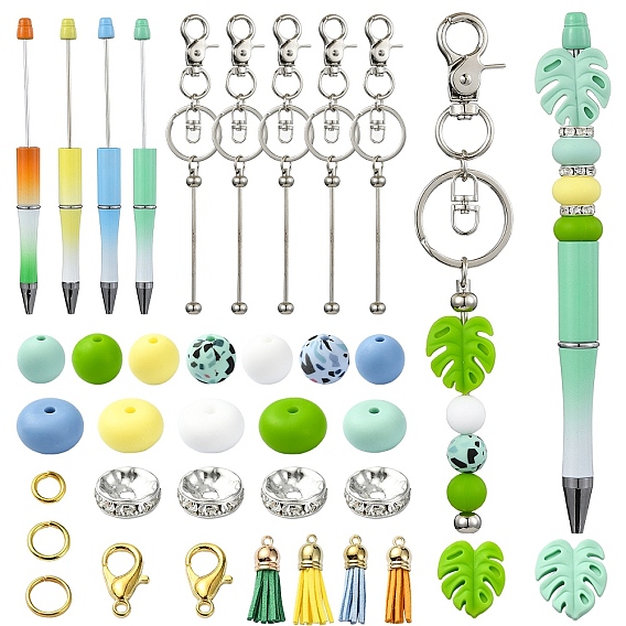Персонализированные наборы ручек из бисера своими руками, включая пластиковую шариковую ручку, брелок из сплава с бисером, силиконовые бусины, кулон из искусственной замши с кисточкой