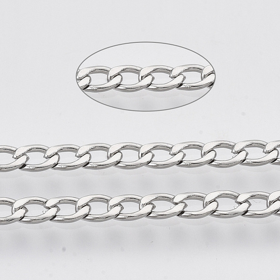 304 Stainless Steel Curb Chains, with Spool, Unwelded