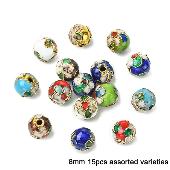 15шт. бусины ручной работы в технике перегородчатой эмали, круглые
