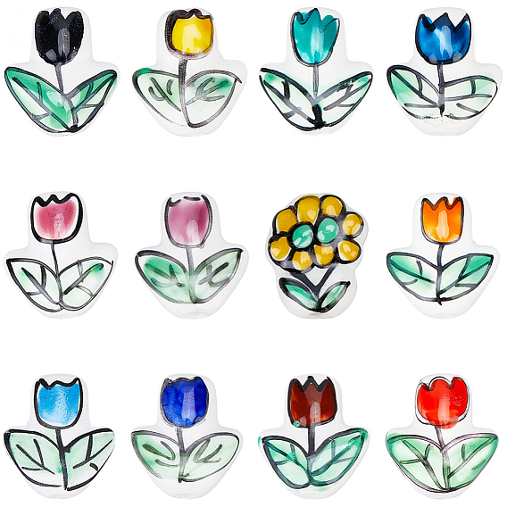 24шт. 12 цвета, фарфор ручной работы, яркие глазурованные бусины, цветок