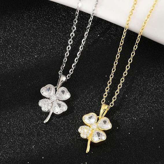 925 ожерелья из стерлингового серебра с прозрачными кубическими цирконами в форме клевера для женщин