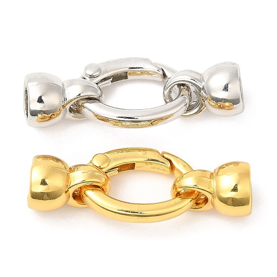 Rack Plating Brass Fold Over Clasps, Oval, Lead Free & Cadmium Free, Long-Lasting Plated