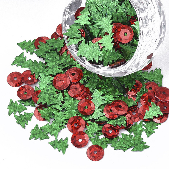 Аксессуары для орнаментов, пластиковые пайетки / блестки из пвх, лазер с двойными гранями, плоская круглая и рождественская елка