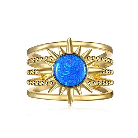 Солнце 925 кольца из стерлингового серебра с широкой полосой, с синтетическим опалом