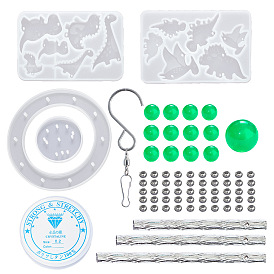Dinosaur Themed DIY Wind Chime Making Kit, Including Silicone Pendant & Link Mold, Elastic Thread, Bead, Tube