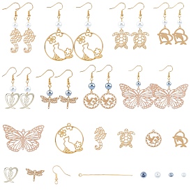SUNNYCLUE DIY Animal Theme Earring Making Kits, include Glass Pearl Beads, Metal Pendants & Links, Brass Earring Hooks