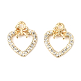 Латунные микро проложить кубического циркония подвески, без кадмия, без никеля и без свинца, сердечко с подвесками-бантиками