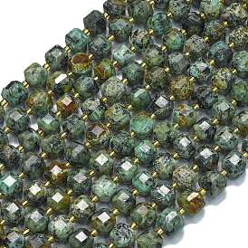 Бусы натуральная африканская бирюза (яшма), с бисером, граненый стол, вырезанный куб