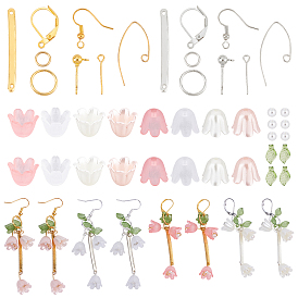 Olycraft DIY Flores Convallariae Drop Earring Making Kits, Including Flower & Imitation Pearl Acrylic Beads, Leaf Acrylic Charms, Brass & Iron & Iron Earring Findings