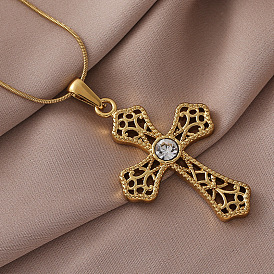 304 Женские ожерелья с подвеской в виде креста из нержавеющей стали с прозрачным стеклом