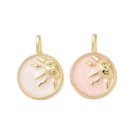 Латунь эмаль подвески, реальный 18 k позолоченный, плоские круглые с солнцем