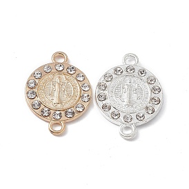 Religion Alloy Crystal Rhinestone Connector Charms, Flat Round Links with Saint