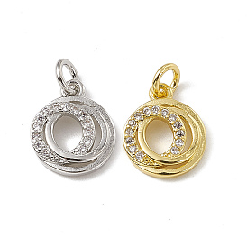 Brass Micro Pave Clear Cubic Zirconia Ring Charms, with Open Jump Rings