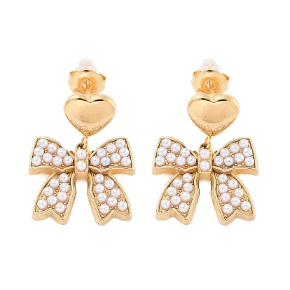 304 серьги-гвоздики из нержавеющей стали с жемчугом и АБС-пластиком, бантом с сердцем