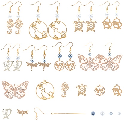 SUNNYCLUE DIY Animal Theme Earring Making Kits, include Glass Pearl Beads, Metal Pendants & Links, Brass Earring Hooks