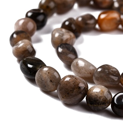 Brins de perles de sunstone noirs naturels, nuggets, pierre tombée