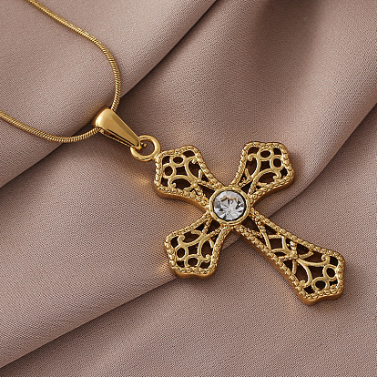 304 Женские ожерелья с подвеской в виде креста из нержавеющей стали с прозрачным стеклом