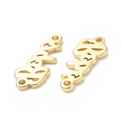 Eco-Friendly Rack Plating Brass Connector Charms, Long-Lasting Plated, Lead Free & Cadmium Free, Word