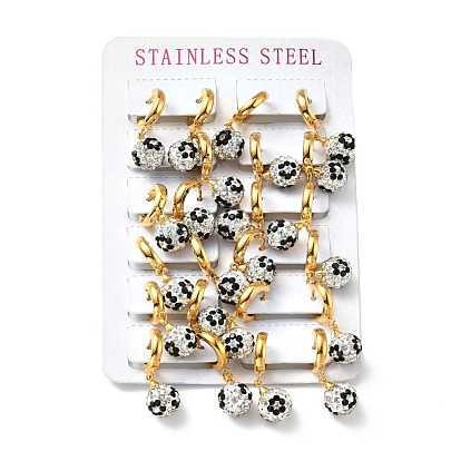Rhinestones Round Ball Dangle Hoop Earrings, 304 Stainless Steel Jewelry for Women