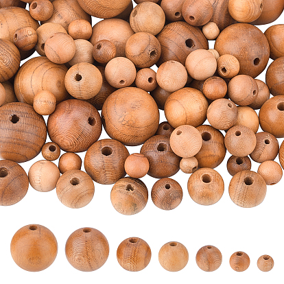 150Pcs 7 Style Wood Beads, Round