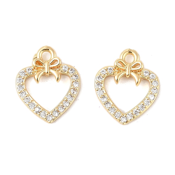 Латунные микро проложить кубического циркония подвески, без кадмия, без никеля и без свинца, сердечко с подвесками-бантиками