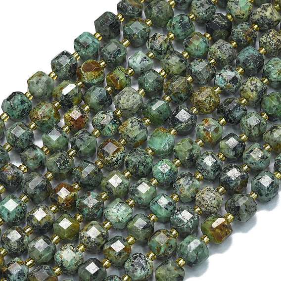 Бусы натуральная африканская бирюза (яшма), с бисером, граненый стол, вырезанный куб