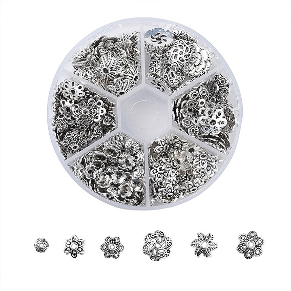 Тибетском стиле сплав шарик крышки, цветок, 6-лепесток