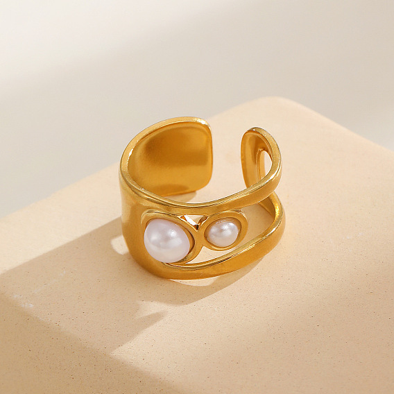 304 Открытые кольца манжеты из нержавеющей стали с пластиковыми перламутровыми вставками, круглые