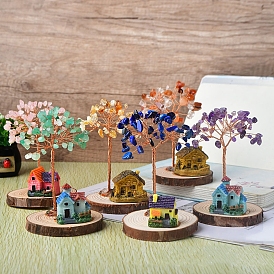 Украшения из натурального драгоценного камня дерево жизни, с домом из смолы, деревянные подвалы с медной проволокой фэн-шуй энергетический камень подарок для женщин мужчин медитация