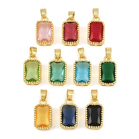 Anhänger aus Messing und Glas, facettierter rechteckiger Anhänger, langlebig überzogen, Gestell, cadmiumfrei und bleifrei, golden