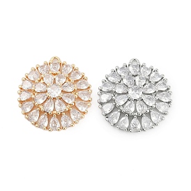 Латунные подвески, плоские круглые прелести, со стеклом