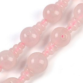 Natural Rose Quartz 3-Hole Guru Beads Strands, for Buddhist Jewelry Making, T-Drilled Beads, Gourd