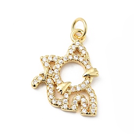 Rack Plating Brass Micro Pave Clear Cubic Zirconia Pendants, with Jump Rings, Cadmium Free & Lead Free, Cat