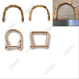 6Pcs 3 Style Plastic Imitation Bamboo U-Shaped Bag Handles, Purse Replacement Part, with 12 Sets 2 Style Alloy D-Rings with Screw Shackle