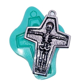 Cross with Skeleton Pendant Food Grade Silicone Molds, Resin Casting Molds, for UV Resin, Epoxy Resin Jewelry Making