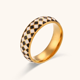 Minimalist Stainless Steel 18K Gold Plated Checkered Ring for Women