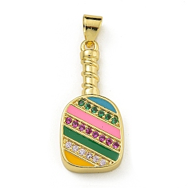 Rack Plating Brass Micro Pave Cubic Zirconia Pendants, with Enamel, Long-Lasting Plated, Lead Free & Cadmium Free, Racket