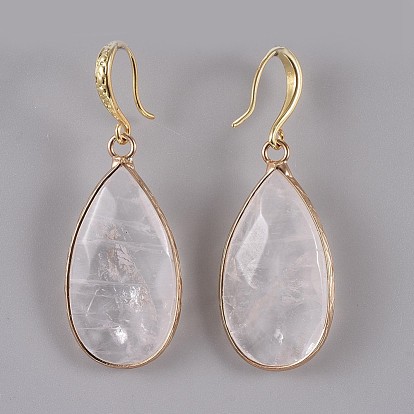 Teardrop Natural Gemstone Dangle Earrings, with Brass Earring Hooks, Packing Box