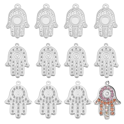18Pcs 3 Style 304 Stainless Steel Pendant Rhinestone Settings, Hamsa Hand