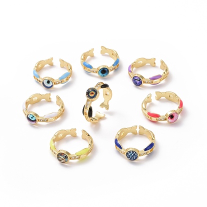 Resin Eye Open Cuff Ring with Clear Cubic Zirconia, Real 18K Gold Plated Brass Jewelry for Women, Cadmium Free & Lead Free